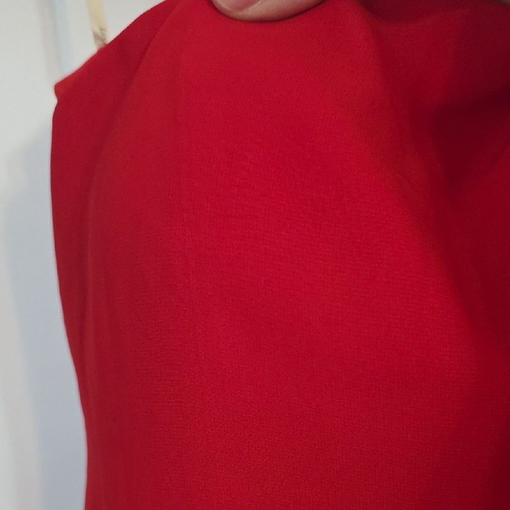 Nwot One-Shoulder Red Wide-Leg Jumpsuit with Sheer Draped Sleeve - Picture 10 of 11